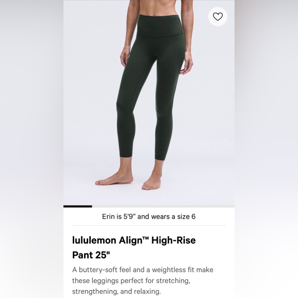 Lululemon Align 25 size 6 Legacy Green